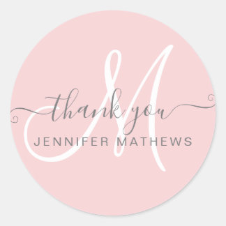 Thank You Elegant Typography Chic Blush Pink Classic Round Sticker
