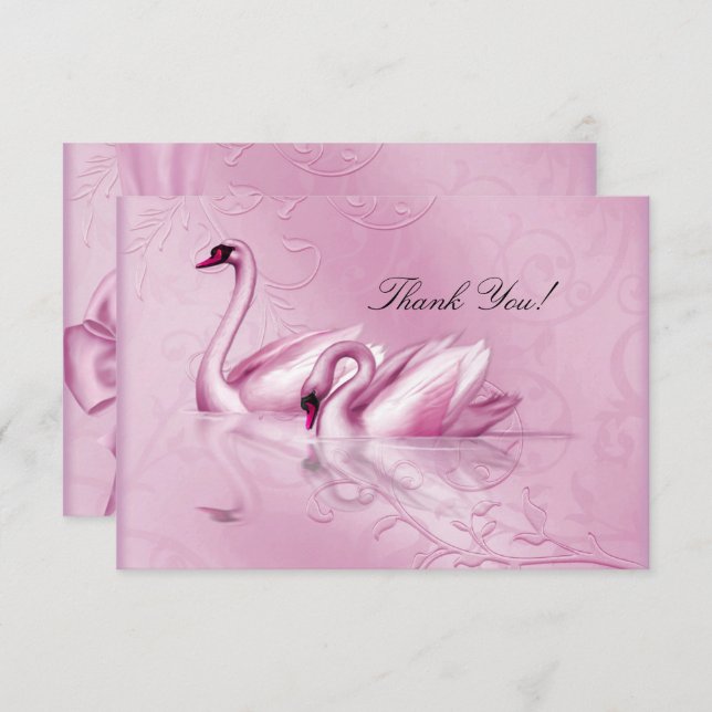 Thank You Elegant Wedding Pink Swans Invitation (Front/Back)
