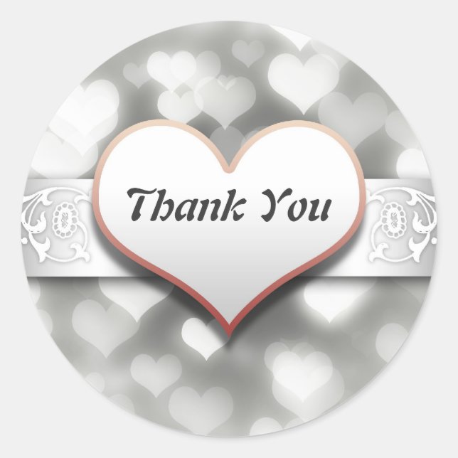 thank you elegant white love hearts sticker (Front)