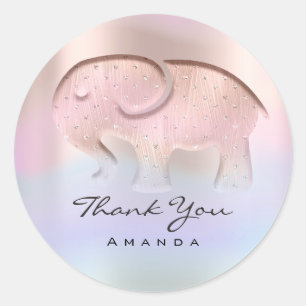 Thank You Elephant Baby Shower Ombre Pink Girl Classic Round Sticker