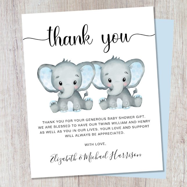 Thank You Elephant Twin Boys Baby Shower (Creator Uploaded)