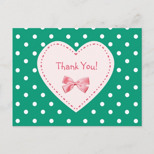 Thank You Emerald Green Heart Postcard (Front)