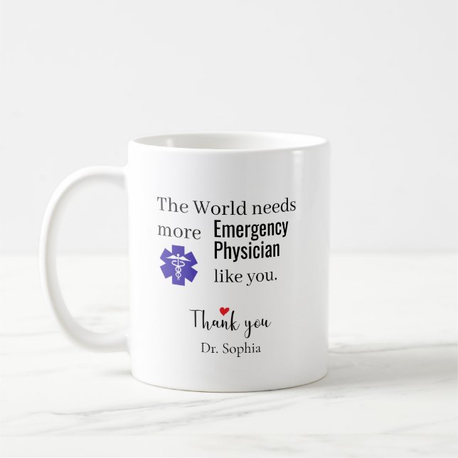 Thank You Emergency Physician Custom Name Coffee Mug (Left)