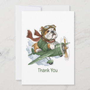 Thank You English Bulldog Pilot Airplane Card