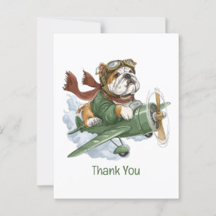 Thank You English Bulldog Pilot Airplane Postcard