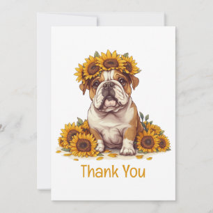 Thank You English Bulldog Sunflower Crown Card