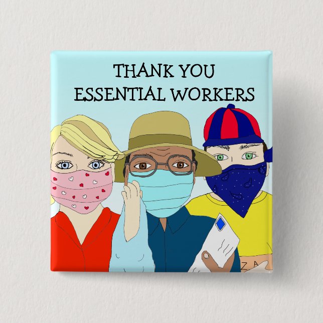 Thank you Essential Workers 2 Inch Square Button (Front)