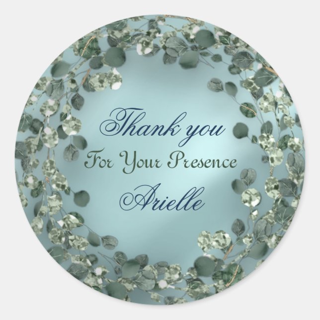 Thank You Eucalyptus Birthday Bride Greenery Aqua Classic Round Sticker (Front)