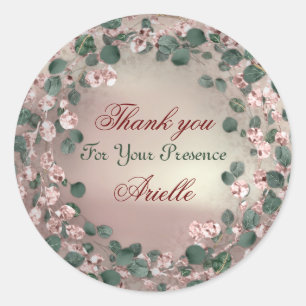 Thank You Eucalyptus Birthday Bride Greenery Rose Classic Round Sticker