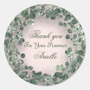 Thank You Eucalyptus Birthday Rustic GREEN  Powder Classic Round Sticker