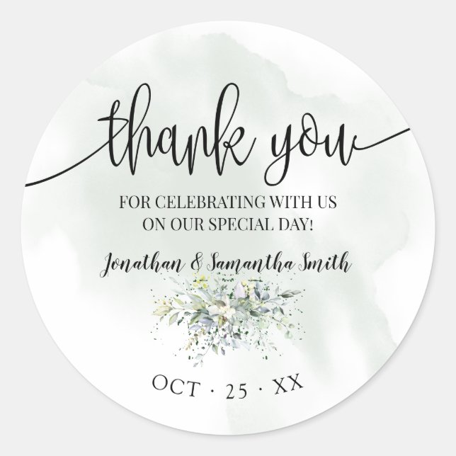Thank you eucalyptus succulent wedding classic round sticker (Front)