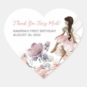 Thank you Fairy Much Garden Party Birthday Favor Heart Sticker