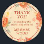 Thank You Fall Burnt Orange Floral Wedding Classic Round Sticker<br><div class="desc">Thank You Fall Burnt Orange Floral Wedding Classic Round Sticker. Matching items available.</div>