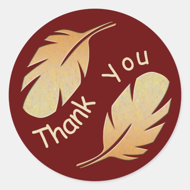 Thank You Fall Colours Brown Feather Appreciation Classic Round Sticker (Front)