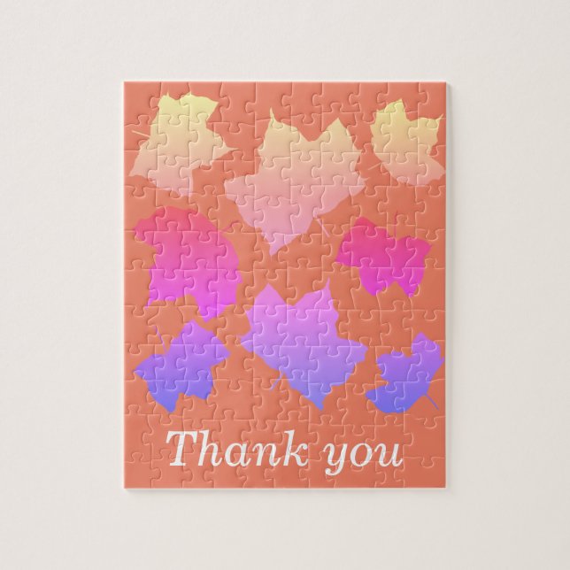 Thank You Fall Leaf Patterns Leaves Pink Orange Jigsaw Puzzle (Vertical)