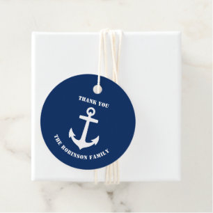 Thank You Family Name Boat Anchor Navy Blue Favour Tags