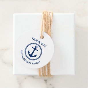 Thank You Family Name Nautical Sea Anchor Navy Favour Tags