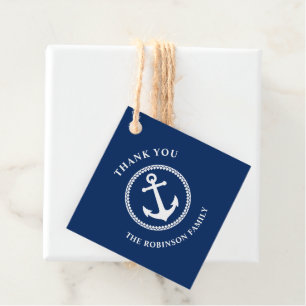 Thank You Family Name Nautical Sea Anchor Navy Favour Tags