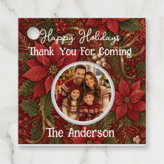 Thank You Family Photo Floral Crimson Christmas Favour Tags