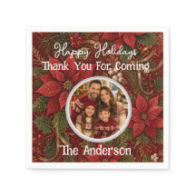 Thank You Family Photo Floral Crimson Christmas