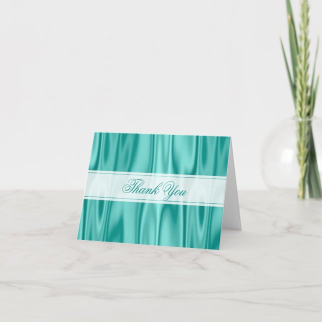 Thank You:   Faux Aqua Satin Fabric Texture Thank You Card (Front)