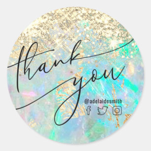  • thank you faux glitter opal  classic round sticker