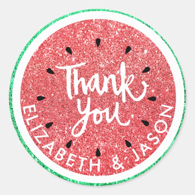 thank you faux glitter watermelon classic round sticker (Front)