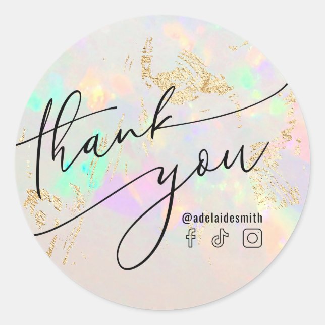 thank you faux iridescent opal classic round sticker (Front)