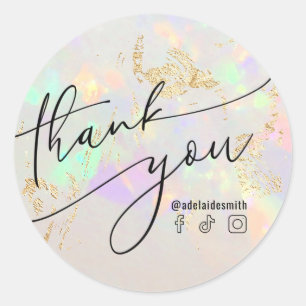 thank you faux iridescent opal classic round sticker