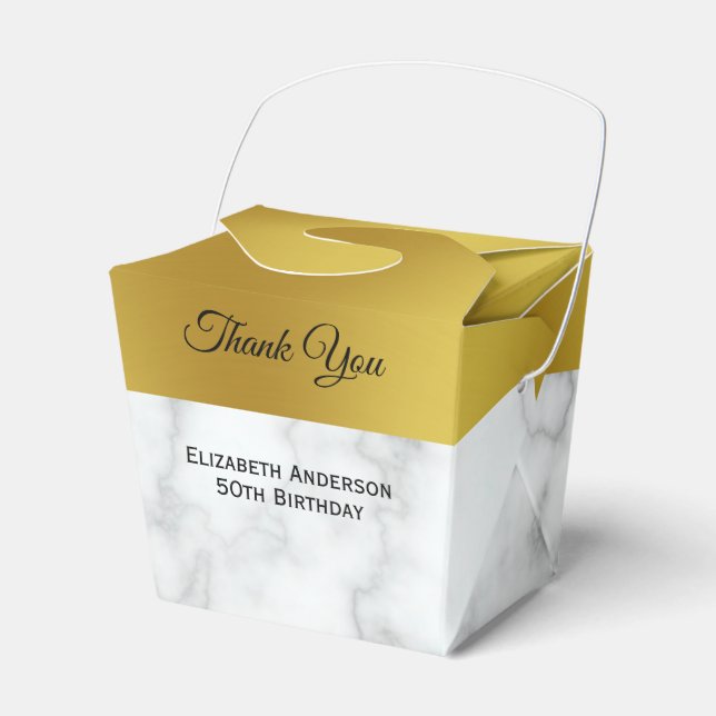 Thank You Faux White Marble and Gold Birthday Favor Box (Front Side)