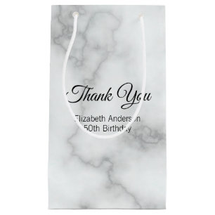 Thank You Faux White Marble Elegant Birthday Party Small Gift Bag