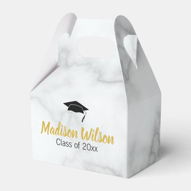 Thank You Faux White Marble Grad Name Graduation Favor Box (Back Side)