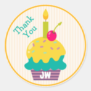 Thank You Favor Colorful Lemon Cupcake Monogram Classic Round Sticker