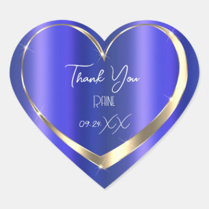 Thank You Favour Blue Gold Heart Bridal Sweet 16th Sticker