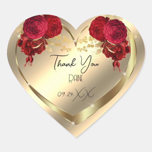 Thank You Favour Flower Heart Bridal Sweet16th Gol Heart Sticker (Front)