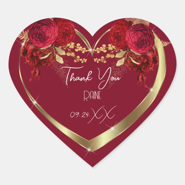 Thank You Favour Flower Heart Bridal Sweet16th Gol Heart Sticker (Front)