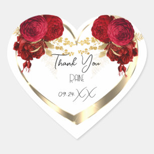 Thank You Favour Flower Heart Bridal Sweet 16t Gol Heart Sticker