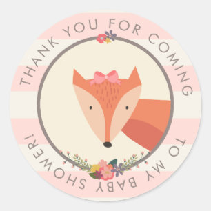 Thank You Favour Fox Girl Baby Shower Classic Round Sticker
