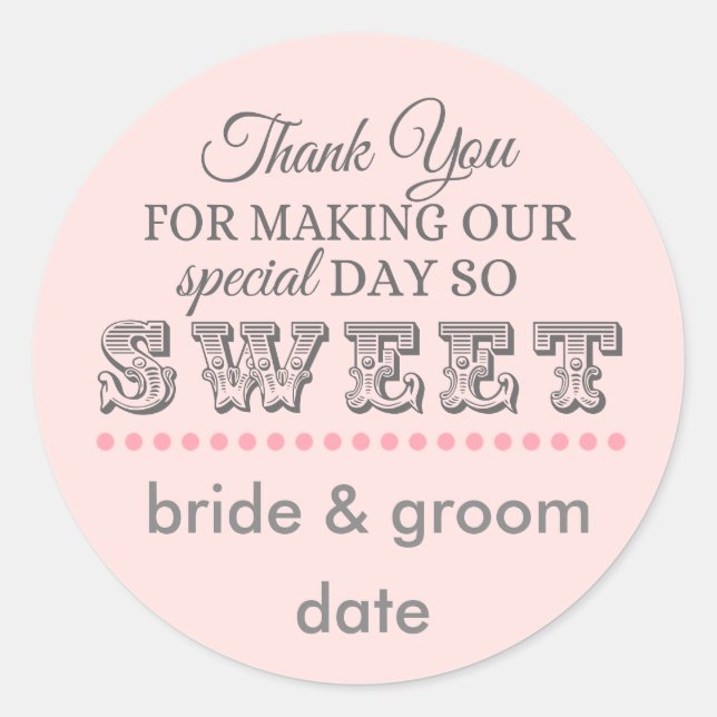 Thank you favour sticker for weddings and showers (Front)