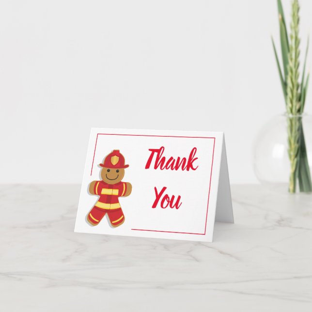 Thank You Firefighter Gingerbread Man Blank Card (Front)