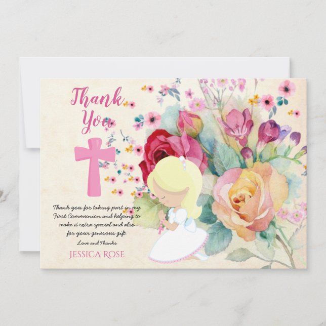 THANK YOU First Holy Communion Cards Girl Themed (Front)