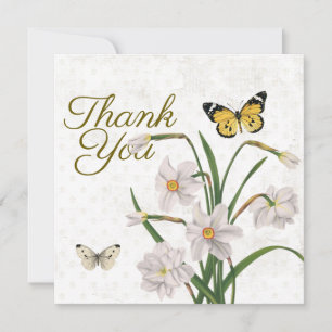 Thank You Fleur de Lis Daffodil Flower Butterfly  Card