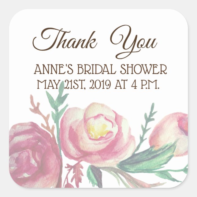 Thank you , Floral Bridal Shower Stickers (Front)