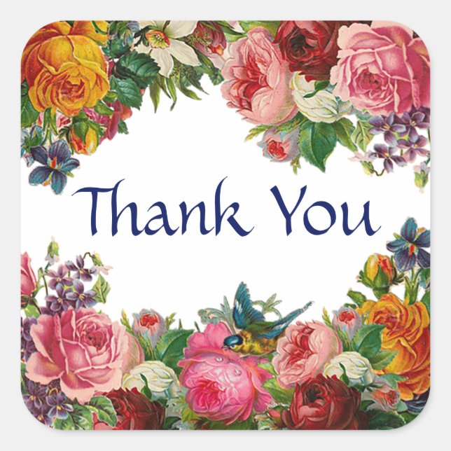 Thank You Floral Burgundy Roses Stickers (Front)