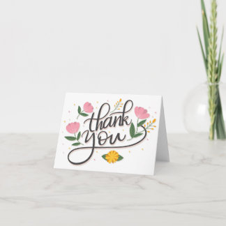 Thank You Floral Flower Calligraphy Greeting Card