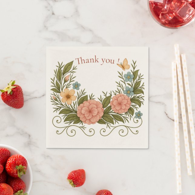 Thank You — Floral Half-Crown Paper Napkin (Insitu)