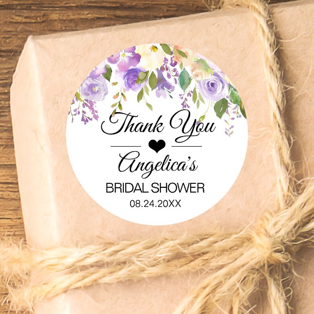 Thank you Floral Lavender Lilac Wedding Bridal Classic Round Sticker (Creator Uploaded)