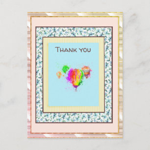 Thank You  Floral Pink Balloon Gold Spark Postcard