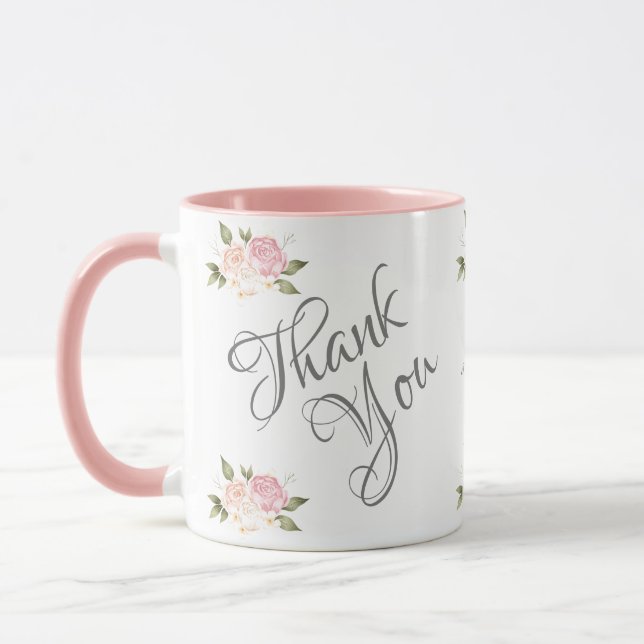 Thank You Floral Pink Watercolor Pretty Mug (Left)