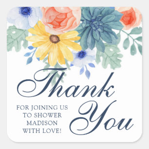 Thank You Floral Succulent Macaron Bridal Shower Square Sticker